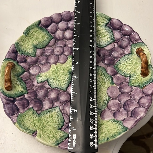 Vintage 1988 Fitz & Floyd Majolica Style Serving Dish Grapes Leaves - Picture 7 of 8